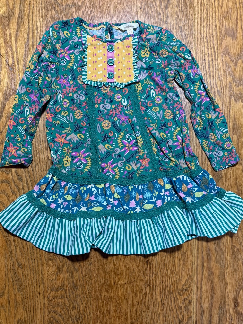 Matilda Jane Green Floral Dress with Mustard and Pink Accents